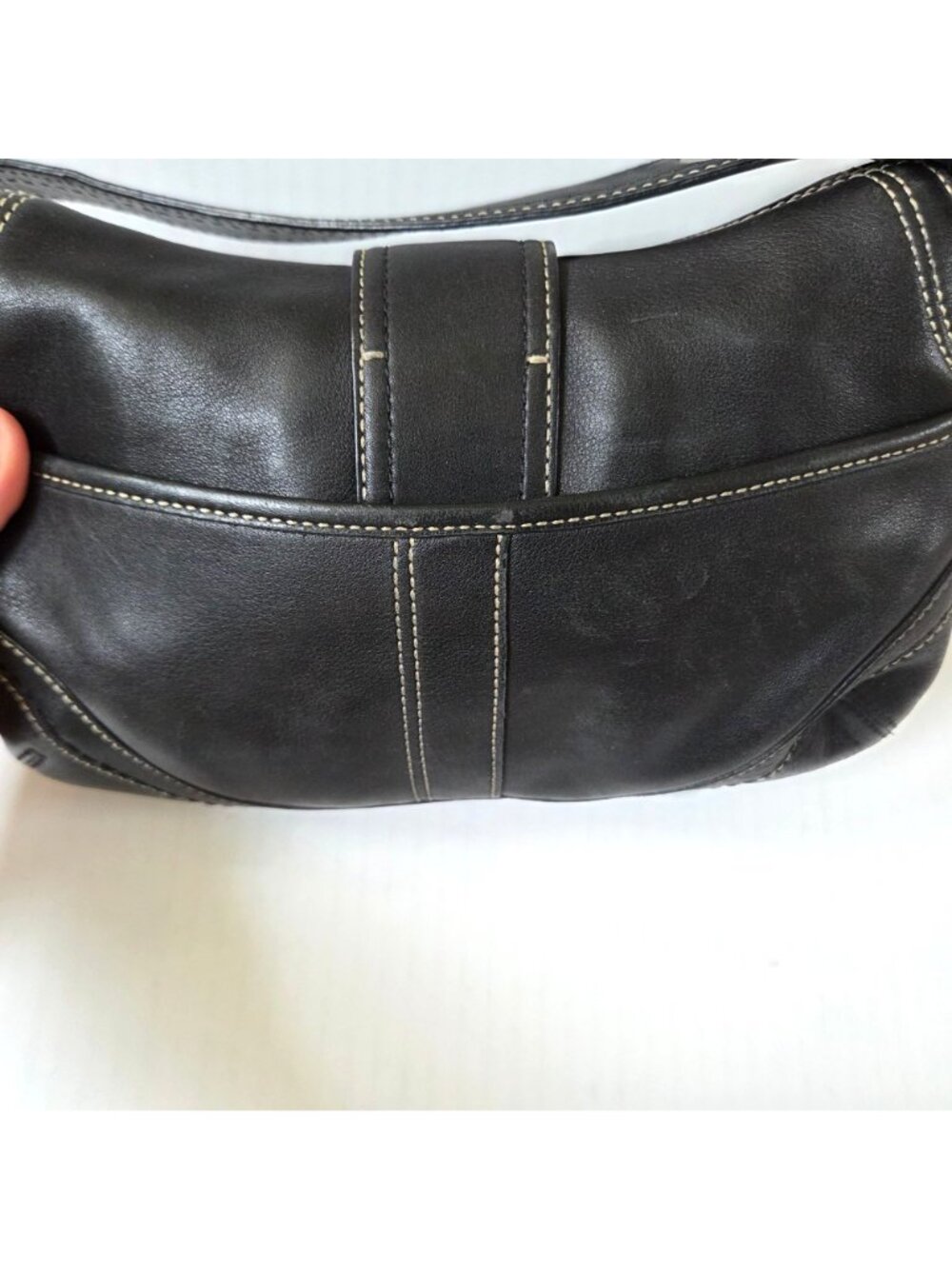 Vintage Coach Soho Black Leather Flap Shoulder Bag F10909 Y2K Contrast Stitching - Picture 8 of 16